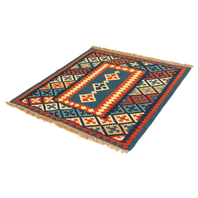 Kelim-tæppe - orientalsk firkantet  - 100 x 100 cm - mørkeblå