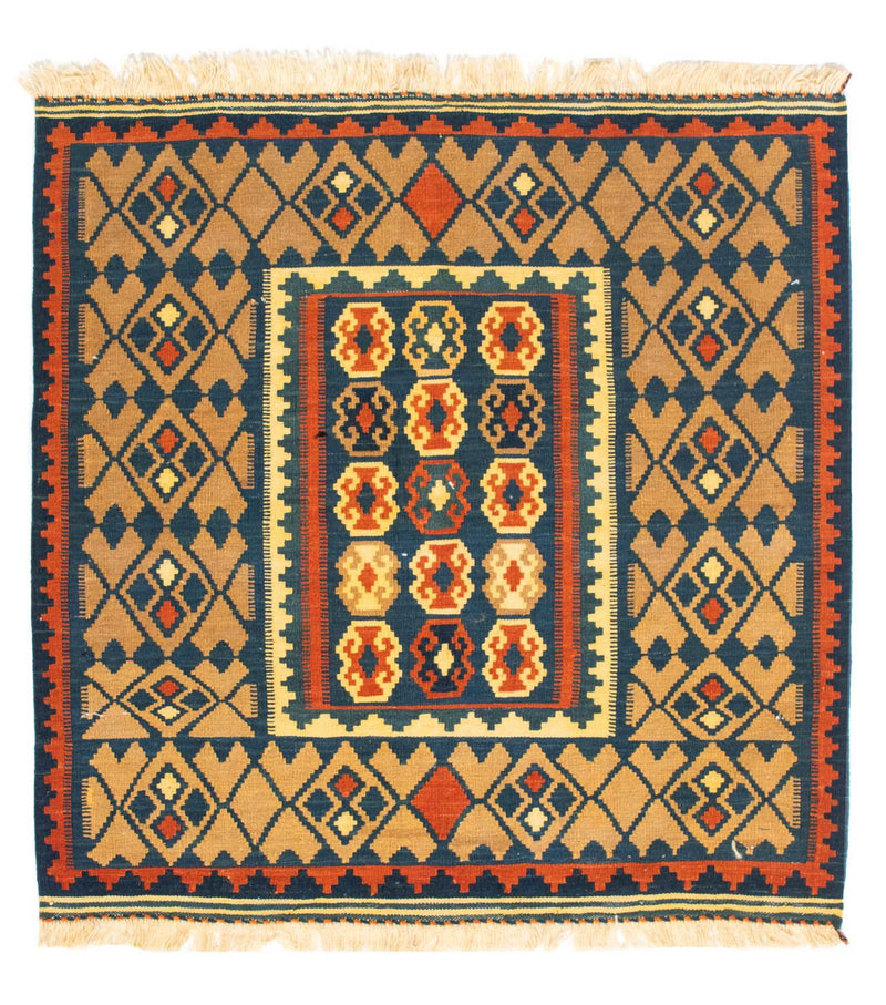 Kelim-tæppe - orientalsk firkantet  - 100 x 98 cm - mørkeblå