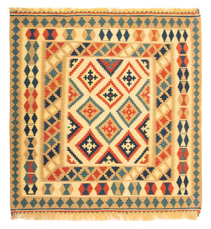 Kelim-tæppe - orientalsk firkantet  - 105 x 103 cm - flerfarvet