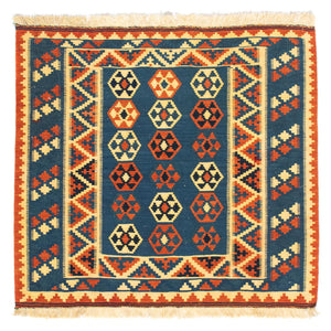Kelim-tæppe - orientalsk firkantet  - 105 x 103 cm - mørkeblå