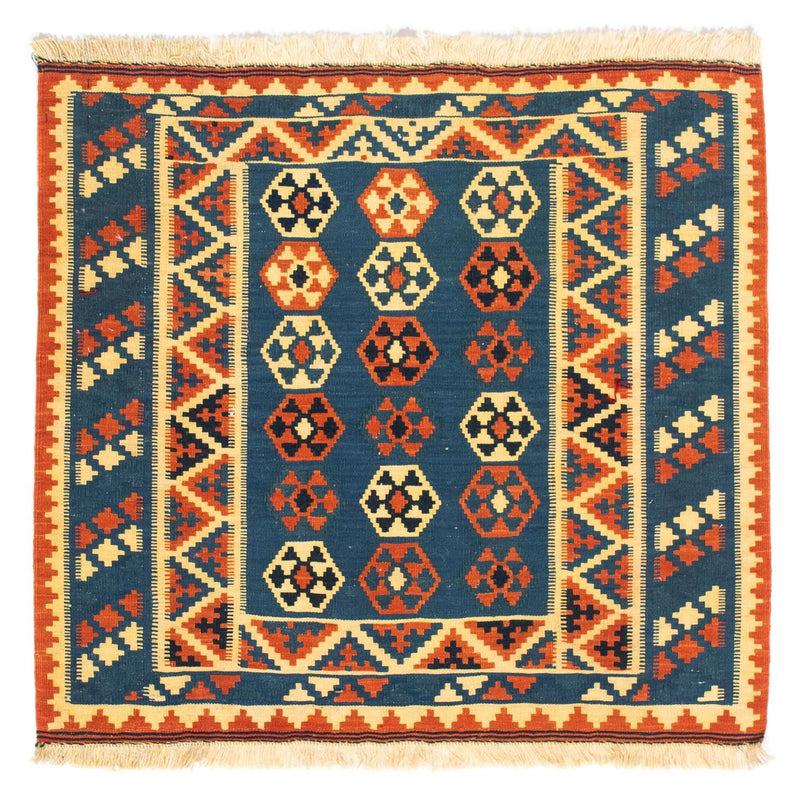 Kelim-tæppe - orientalsk firkantet  - 105 x 103 cm - mørkeblå
