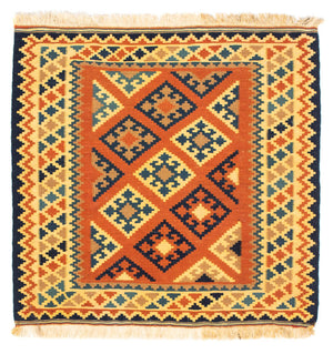 Kelim-tæppe - orientalsk firkantet  - 103 x 100 cm - rust