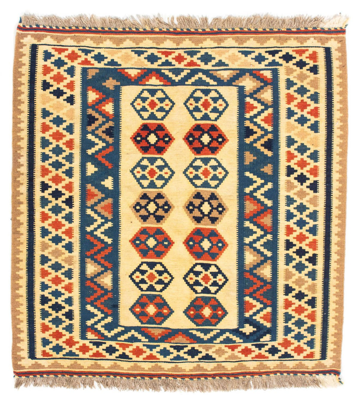 Kelim-tæppe - orientalsk firkantet  - 103 x 100 cm - beige