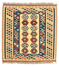 Kelim-tæppe - orientalsk firkantet  - 103 x 100 cm - beige