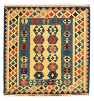 Kelim-tæppe - orientalsk firkantet  - 101 x 95 cm - guld