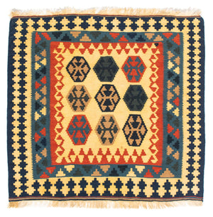 Kelim-tæppe - orientalsk firkantet  - 103 x 100 cm - mørkeblå