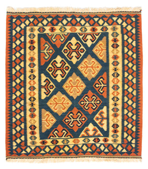 Kelim-tæppe - orientalsk firkantet  - 104 x 100 cm - mørkeblå