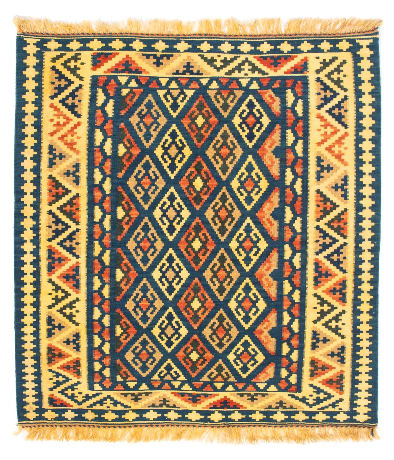 Kelim-tæppe - orientalsk firkantet  - 107 x 100 cm - mørkeblå