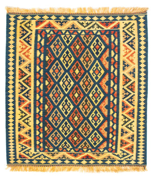 Kelim-tæppe - orientalsk firkantet  - 107 x 100 cm - mørkeblå