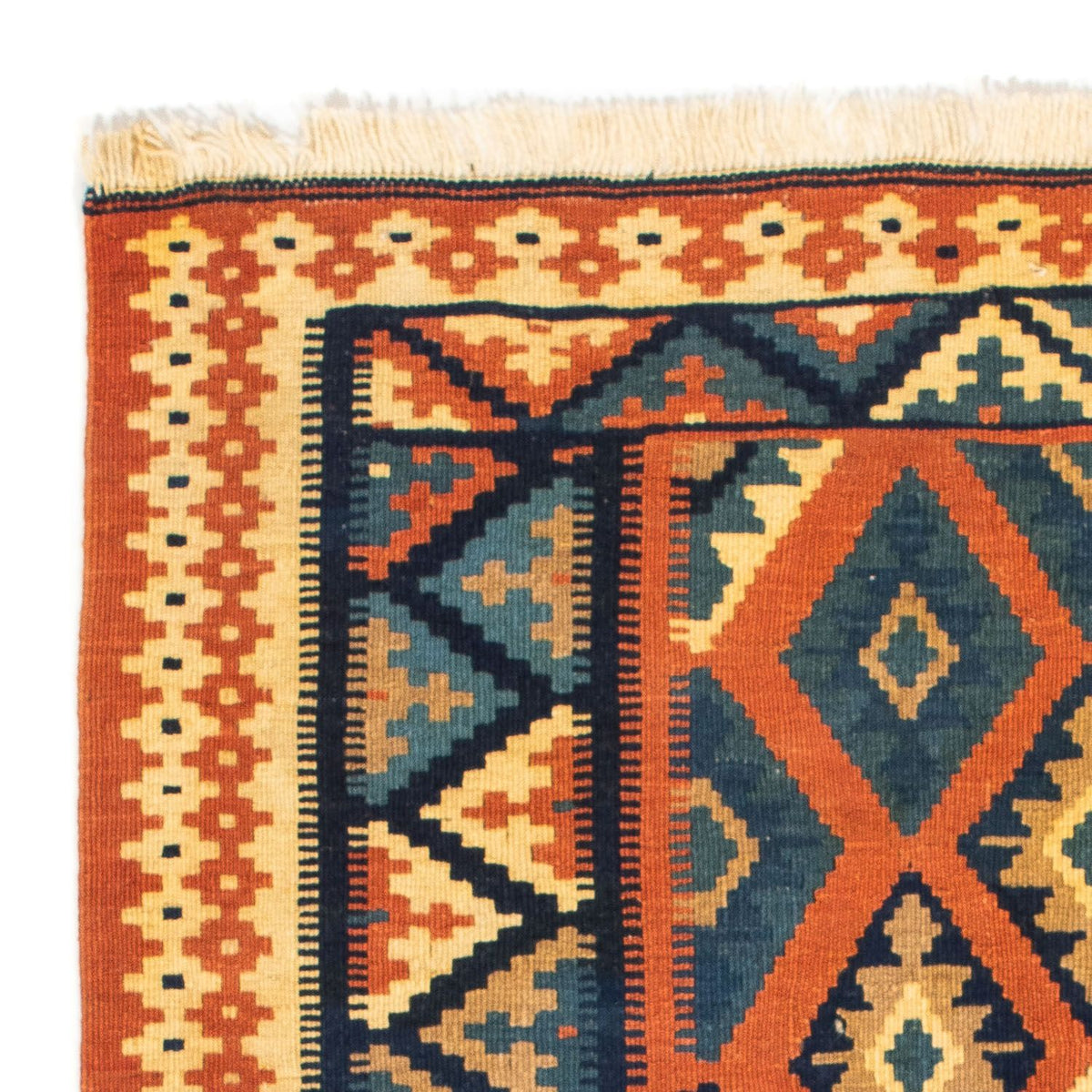 Kelim-tæppe - orientalsk firkantet  - 107 x 100 cm - rust