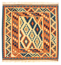 Kelim-tæppe - orientalsk firkantet  - 101 x 99 cm - beige