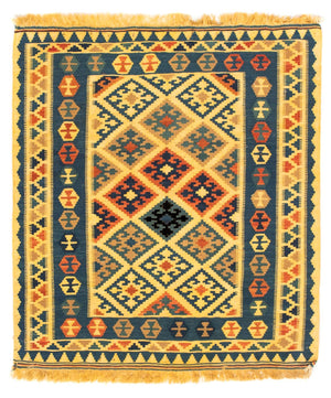 Kelim-tæppe - orientalsk firkantet  - 102 x 95 cm - gul
