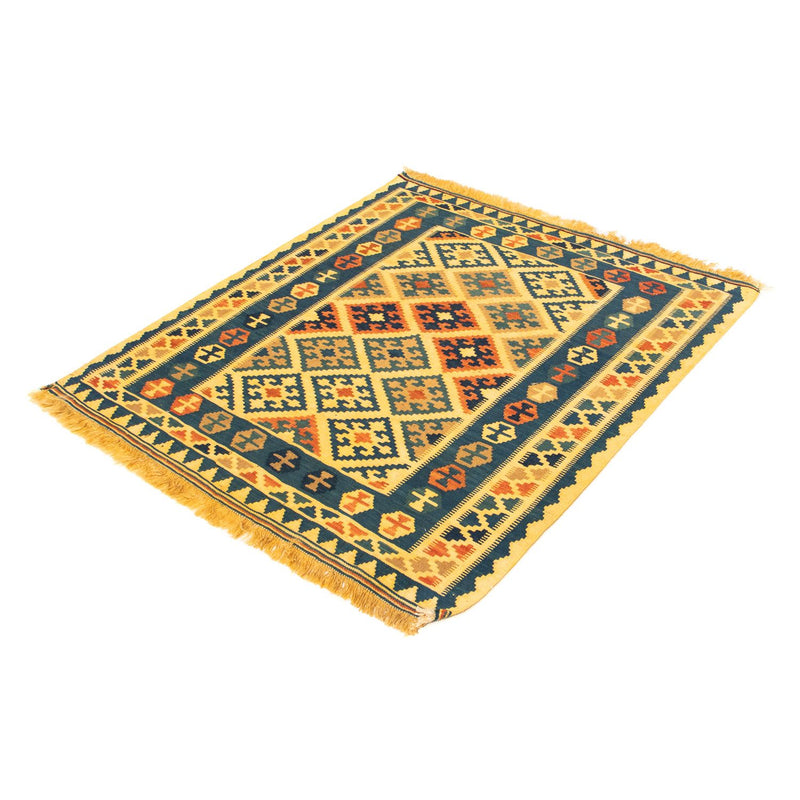 Kelim-tæppe - orientalsk firkantet  - 102 x 95 cm - gul