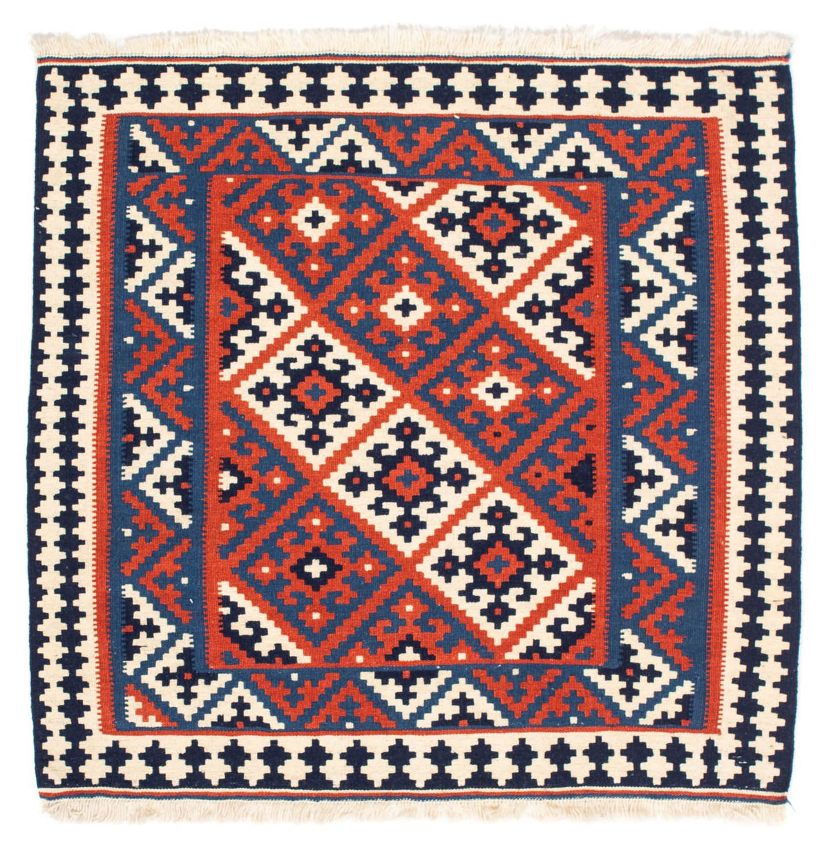 Kelim-tæppe - orientalsk firkantet  - 103 x 101 cm - mørkerød