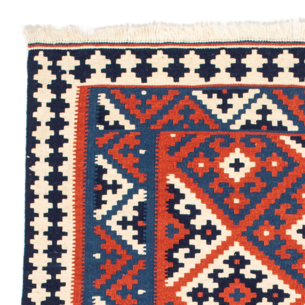 Kelim-tæppe - orientalsk firkantet  - 103 x 101 cm - mørkerød