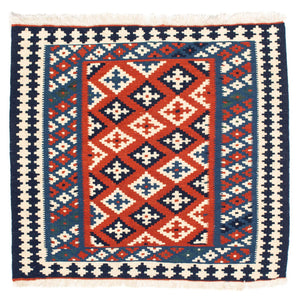 Kelim-tæppe - orientalsk firkantet  - 103 x 100 cm - mørkeblå