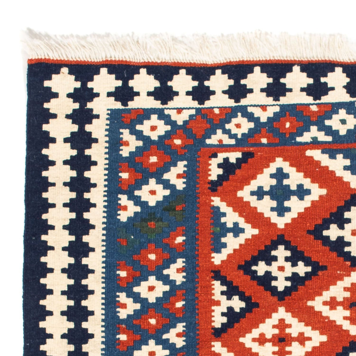 Kelim-tæppe - orientalsk firkantet  - 103 x 100 cm - mørkeblå