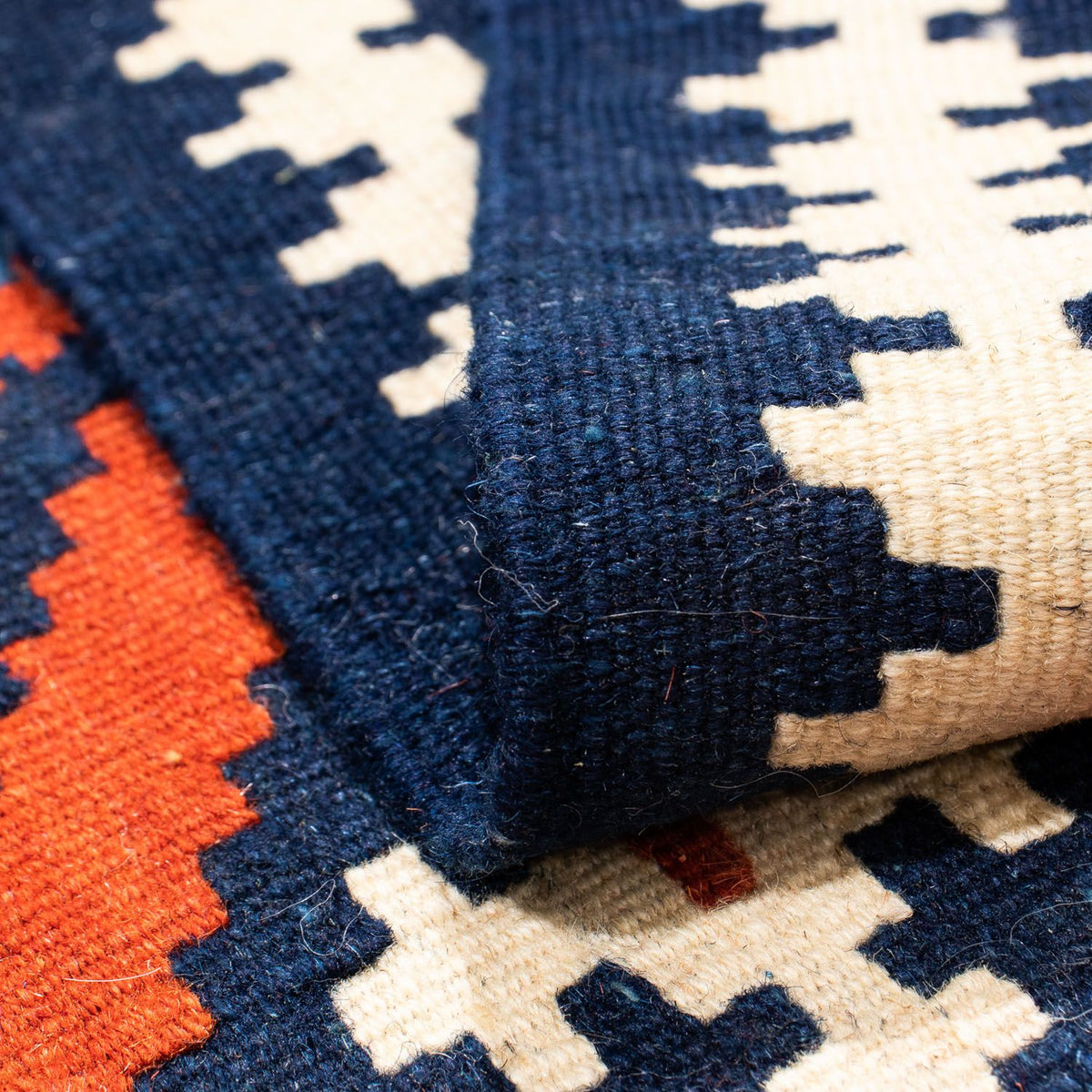 Kelim-tæppe - orientalsk firkantet  - 103 x 100 cm - mørkeblå