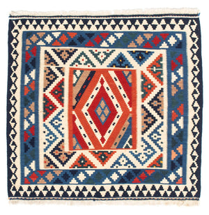 Kelim-tæppe - orientalsk firkantet  - 103 x 102 cm - lyseblå