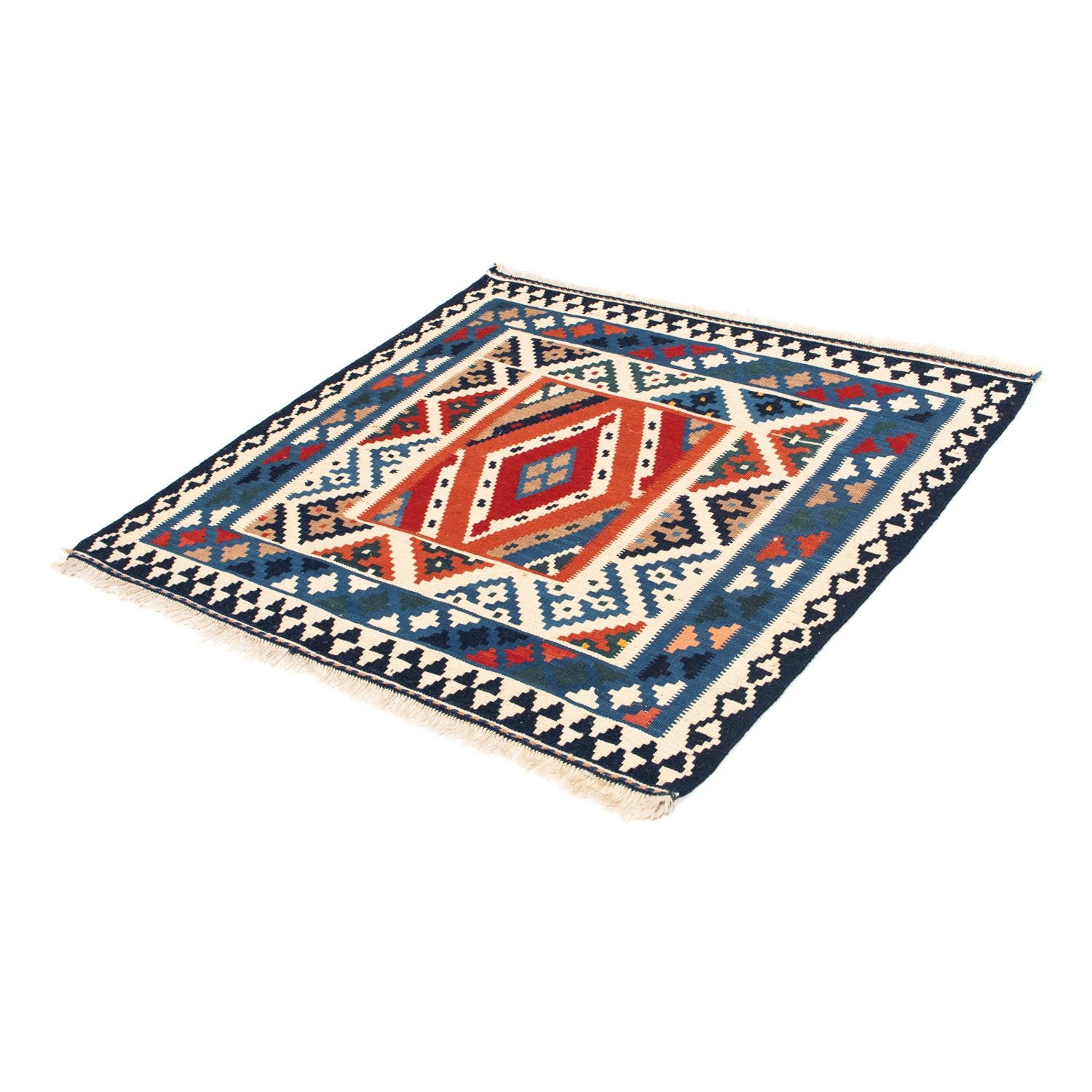 Kelim-tæppe - orientalsk firkantet  - 103 x 102 cm - lyseblå