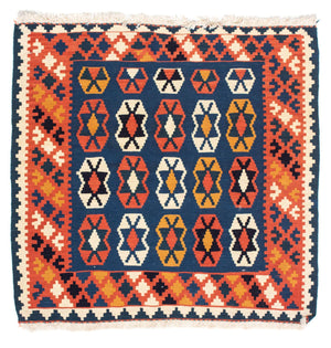 Kelim-tæppe - orientalsk firkantet  - 100 x 96 cm - mørkeblå