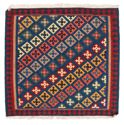 Kelim-tæppe - orientalsk firkantet  - 108 x 100 cm - mørkeblå