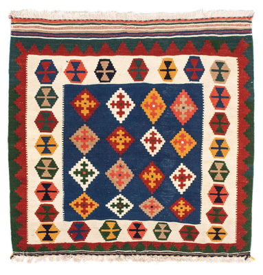 Kelim-tæppe - orientalsk firkantet  - 98 x 98 cm - mørkeblå