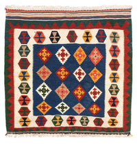 Kelim-tæppe - orientalsk firkantet  - 98 x 98 cm - mørkeblå