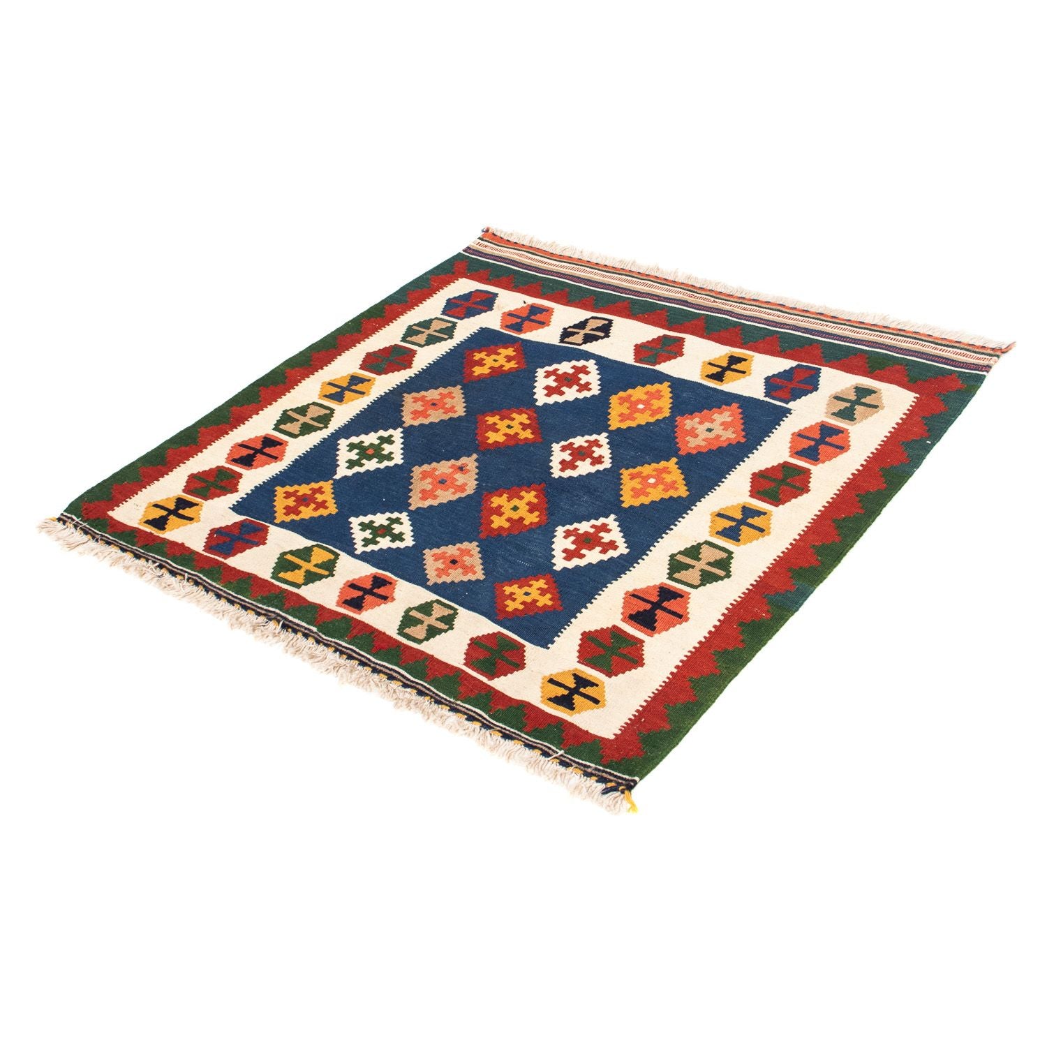 Kelim-tæppe - orientalsk firkantet  - 98 x 98 cm - mørkeblå