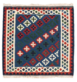 Kelim-tæppe - orientalsk firkantet  - 100 x 100 cm - mørkeblå