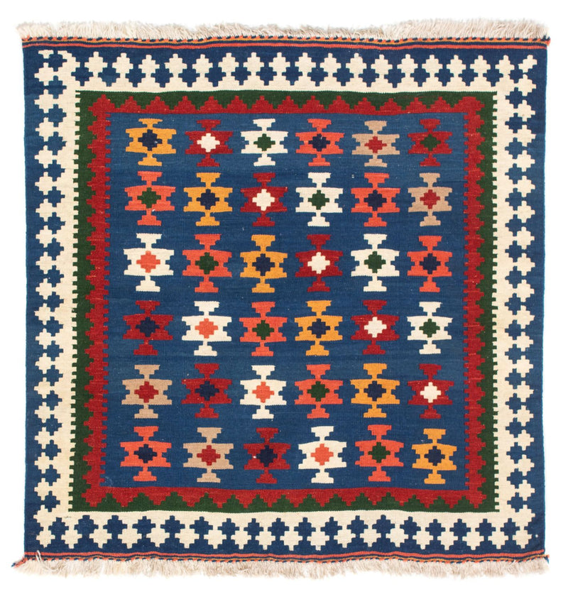 Kelim-tæppe - orientalsk firkantet  - 104 x 100 cm - mørkeblå