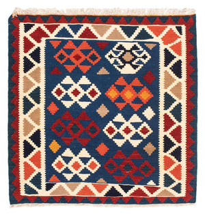 Kelim-tæppe - orientalsk firkantet  - 104 x 102 cm - mørkeblå