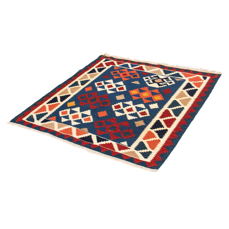 Kelim-tæppe - orientalsk firkantet  - 104 x 102 cm - mørkeblå