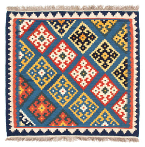 Kelim-tæppe - orientalsk firkantet  - 103 x 93 cm - lyseblå