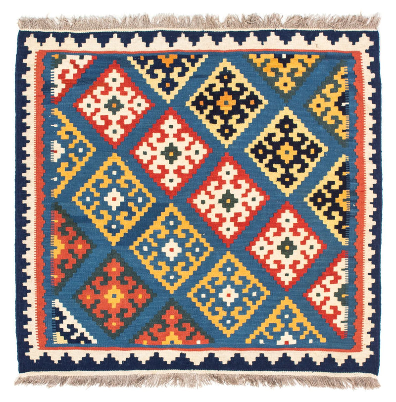 Kelim-tæppe - orientalsk firkantet  - 103 x 93 cm - lyseblå