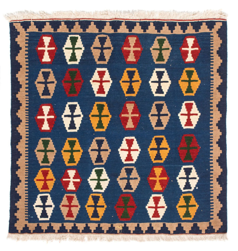 Kelim-tæppe - orientalsk firkantet  - 96 x 96 cm - mørkeblå
