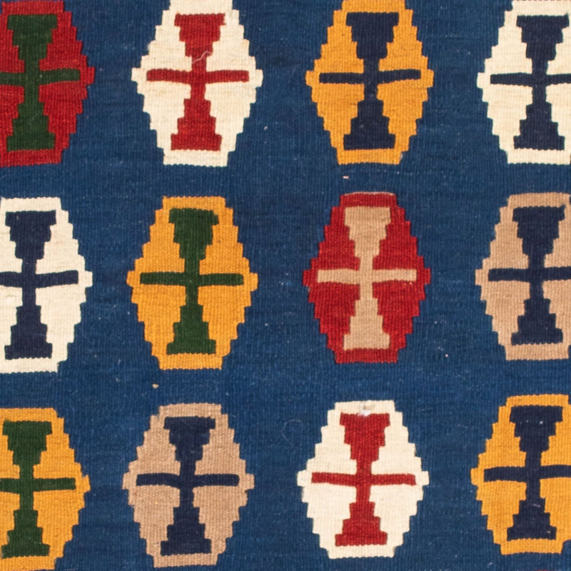 Kelim-tæppe - orientalsk firkantet  - 96 x 96 cm - mørkeblå