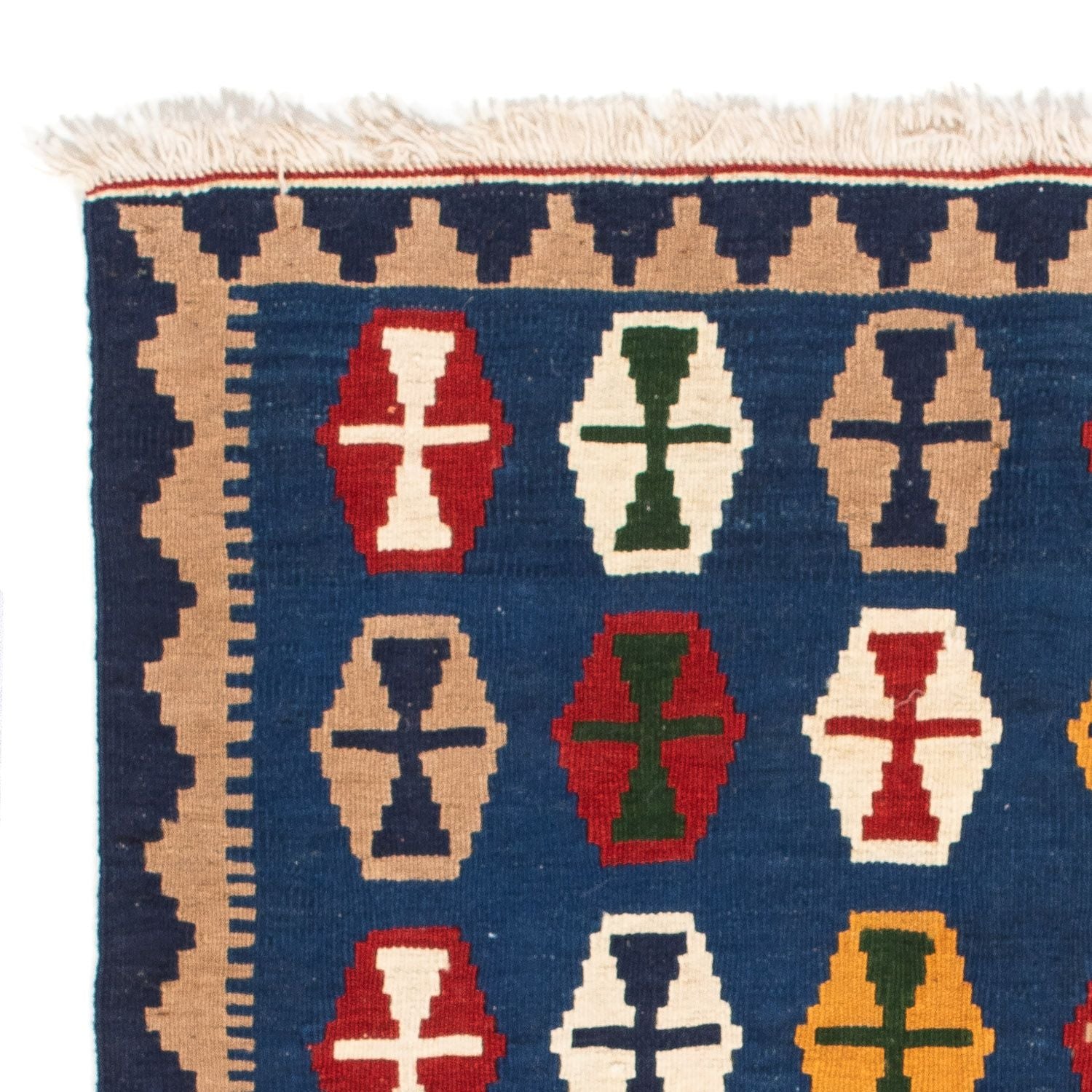 Kelim-tæppe - orientalsk firkantet  - 96 x 96 cm - mørkeblå