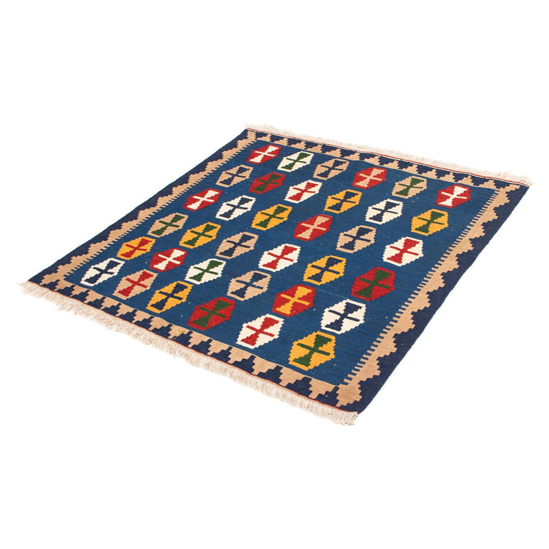 Kelim-tæppe - orientalsk firkantet  - 96 x 96 cm - mørkeblå