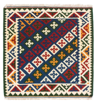 Kelim-tæppe - orientalsk firkantet  - 104 x 102 cm - mørkeblå