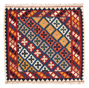 Kelim-tæppe - orientalsk firkantet  - 103 x 97 cm - mørkeblå