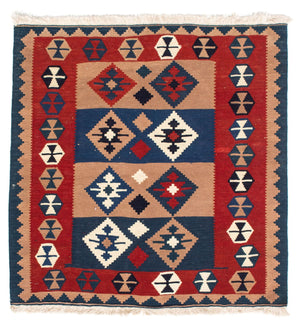 Kelim-tæppe - orientalsk firkantet  - 100 x 97 cm - flerfarvet