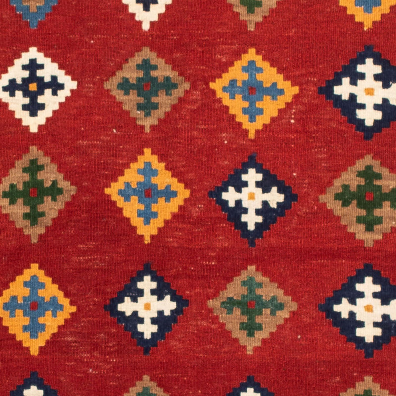 Kelim-tæppe - orientalsk firkantet  - 104 x 101 cm - mørkerød