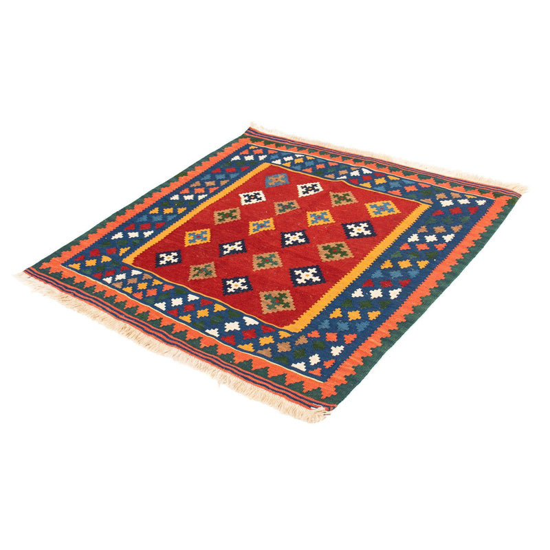 Kelim-tæppe - orientalsk firkantet  - 104 x 101 cm - mørkerød