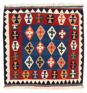Kelim-tæppe - orientalsk firkantet  - 100 x 96 cm - mørkeblå
