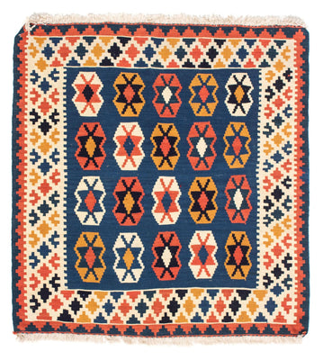 Kelim-tæppe - orientalsk firkantet  - 103 x 100 cm - mørkeblå