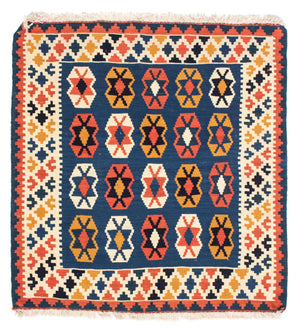 Kelim-tæppe - orientalsk firkantet  - 103 x 100 cm - mørkeblå