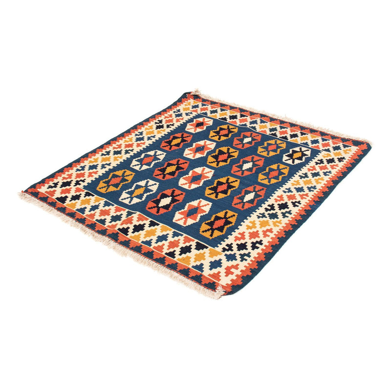 Kelim-tæppe - orientalsk firkantet  - 103 x 100 cm - mørkeblå
