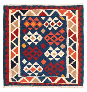 Kelim-tæppe - orientalsk firkantet  - 103 x 100 cm - mørkeblå
