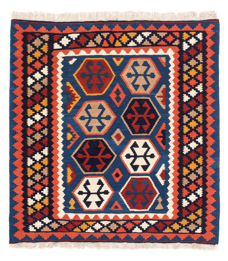 Kelim-tæppe - orientalsk firkantet  - 102 x 100 cm - blå